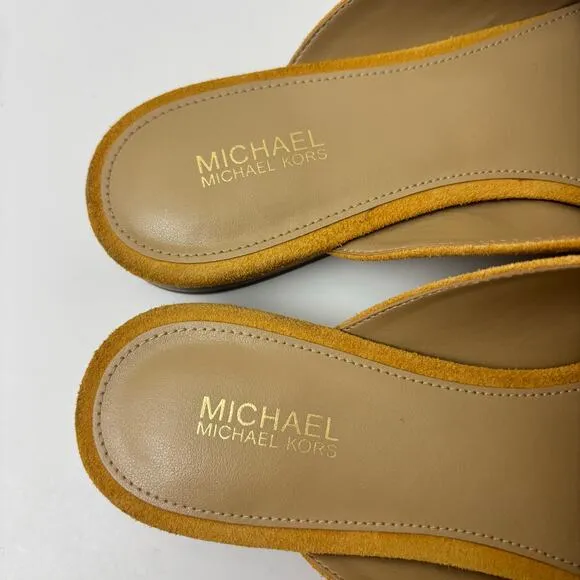 Michael Kors Tiffanie Yellow &amp; Gold Suede Flats Casual Mules women’s size 7