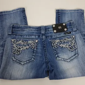 Miss Me embroidered studded rhinestone cropped jeans JE34GC4 size 28