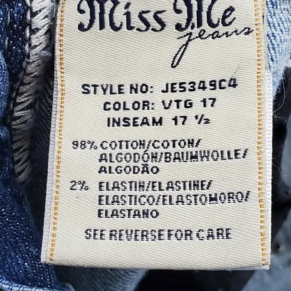 Miss Me embroidered studded rhinestone cropped jeans JE34GC4 size 28
