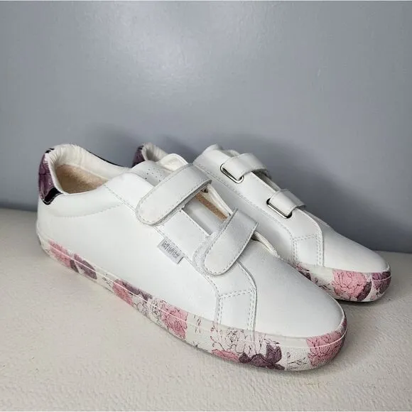 MMM white leather floral sole women’s shoes size 10 hook and loop closure