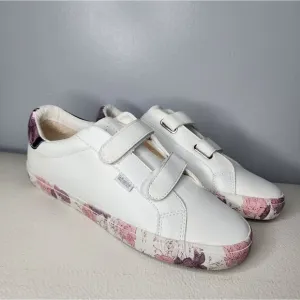 MMM white leather floral sole women’s shoes size 10 hook and loop closure