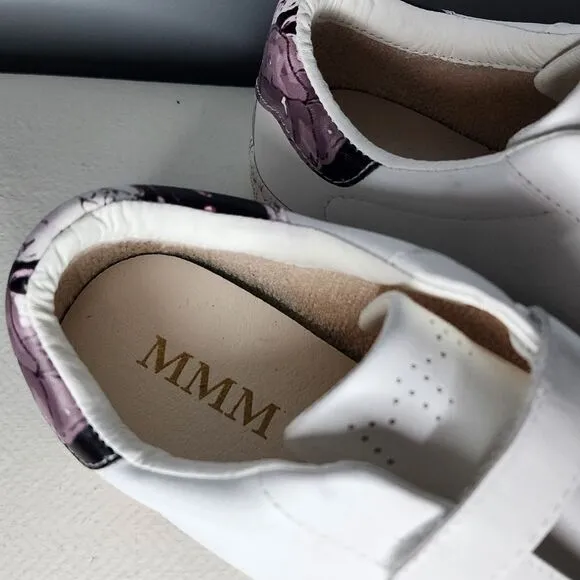 MMM white leather floral sole women’s shoes size 10 hook and loop closure