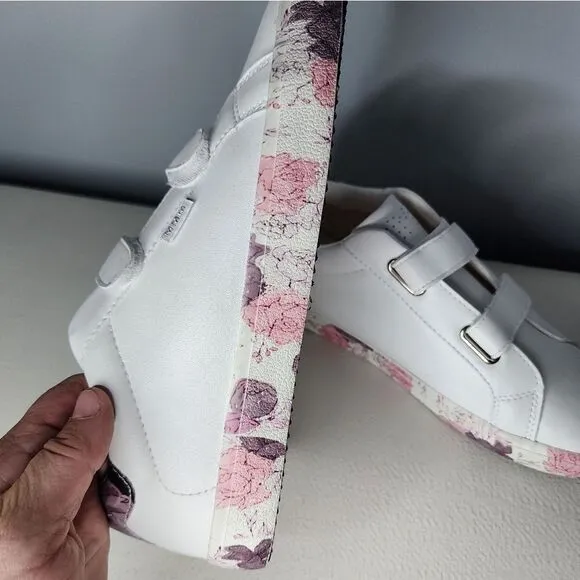 MMM white leather floral sole women’s shoes size 10 hook and loop closure