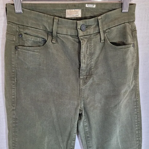Mother High Waisted Looker Ankle Fray Olive Green Jeans Womens Size 25