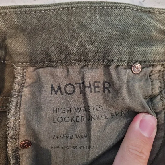 Mother High Waisted Looker Ankle Fray Olive Green Jeans Womens Size 25