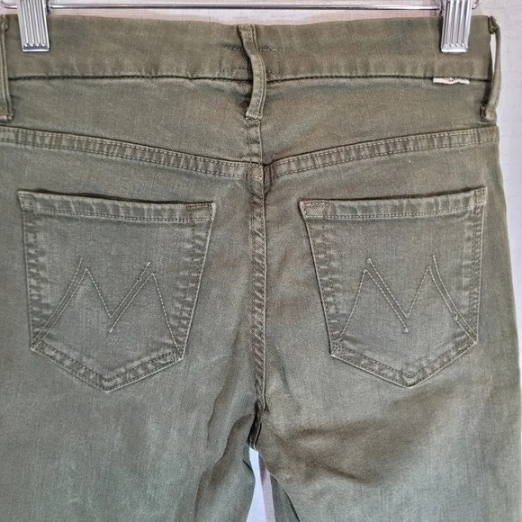 Mother High Waisted Looker Ankle Fray Olive Green Jeans Womens Size 25