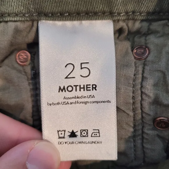 Mother High Waisted Looker Ankle Fray Olive Green Jeans Womens Size 25