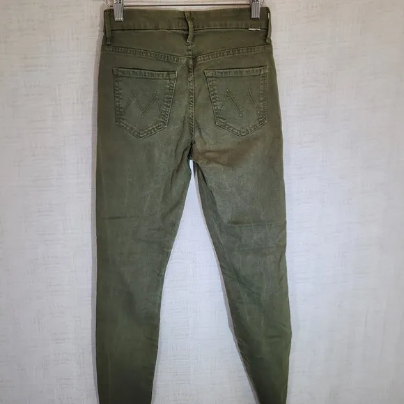 Mother High Waisted Looker Ankle Fray Olive Green Jeans Womens Size 25
