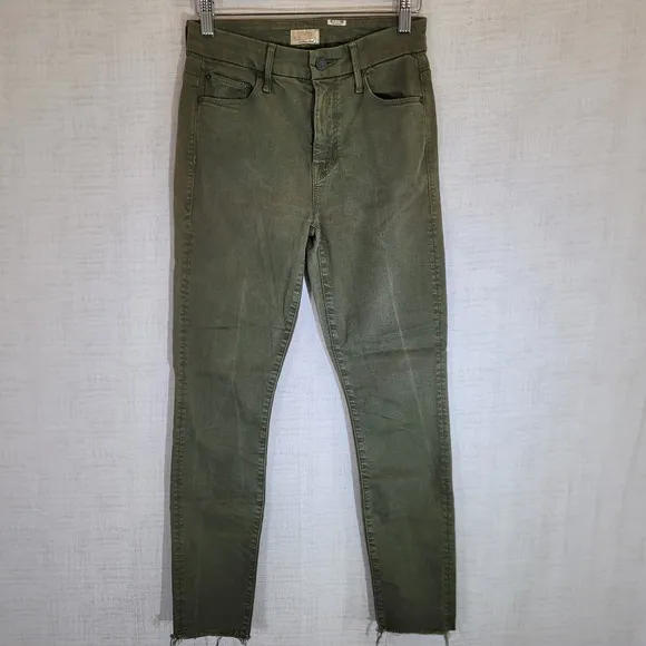 Mother High Waisted Looker Ankle Fray Olive Green Jeans Womens Size 25