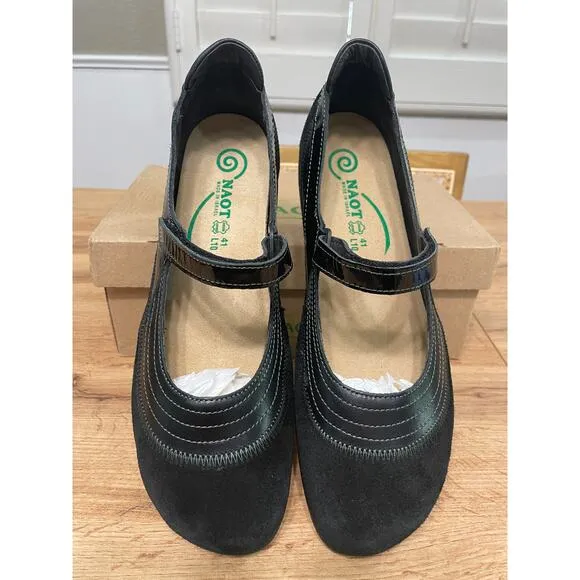 Naot Kirei Mary Jane Black Suede Leather Combo Size 10/11 US 41 EU NIB Versatile