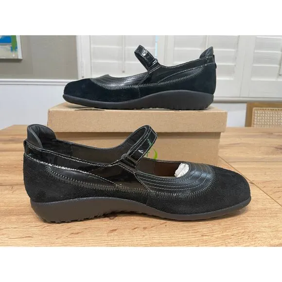 Naot Kirei Mary Jane Black Suede Leather Combo Size 10/11 US 41 EU NIB Versatile