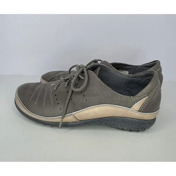 Naot Women's Size US 7-7.5 Kumara Leather Lace Up Shoes EU 38 Gray and Rose Gold