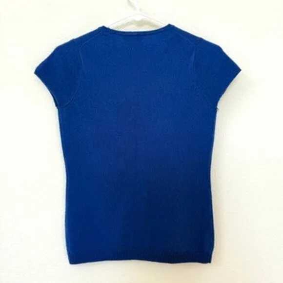 Neiman Marcus Cashmere Sweater Cap Sleeve Blue XS Luxury Classic Soft Minimalist
