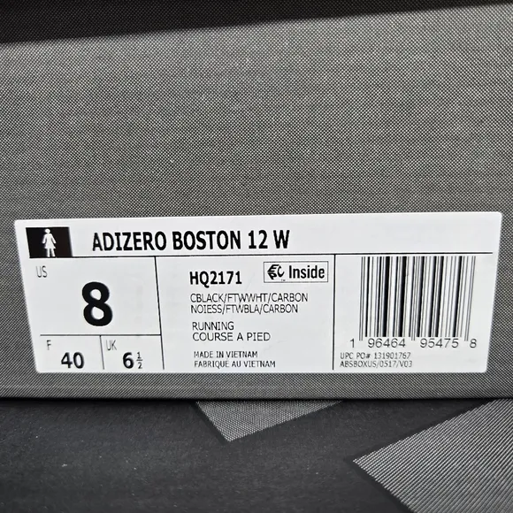 New adidas Adizero Boston 12 Core Black Cloud White Women's Running Shoes Size 8