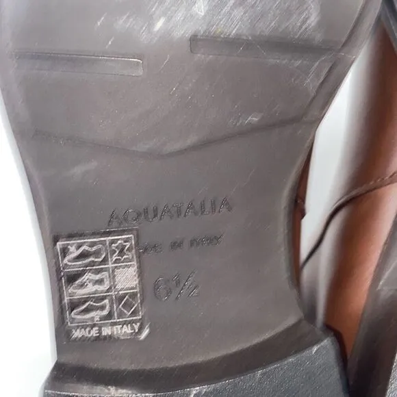 New Aquatalia Fantina Weatherproof Side Zip Leather Bootie Brown 6.5