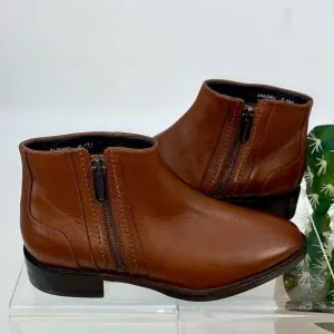 New Aquatalia Fantina Weatherproof Side Zip Leather Bootie Brown 6.5