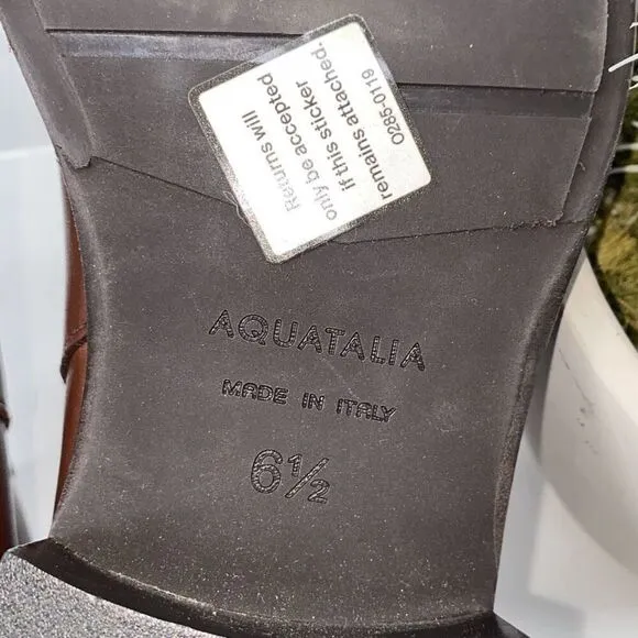 New Aquatalia Fantina Weatherproof Side Zip Leather Bootie Brown 6.5