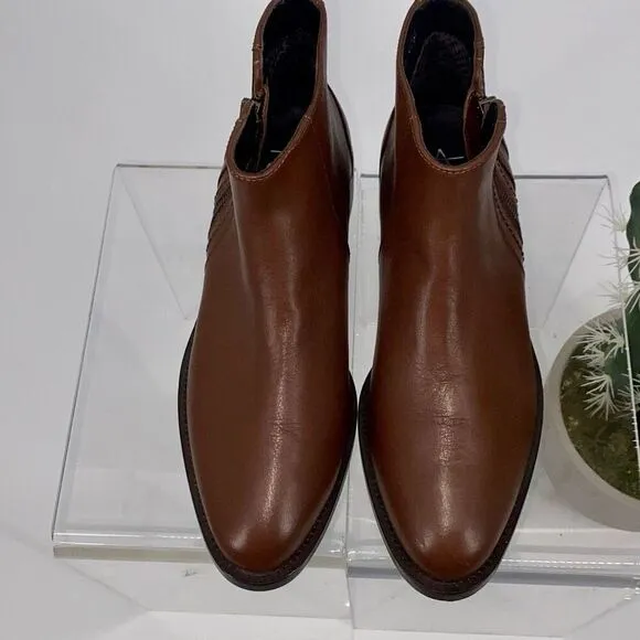 New Aquatalia Fantina Weatherproof Side Zip Leather Bootie Brown 6.5