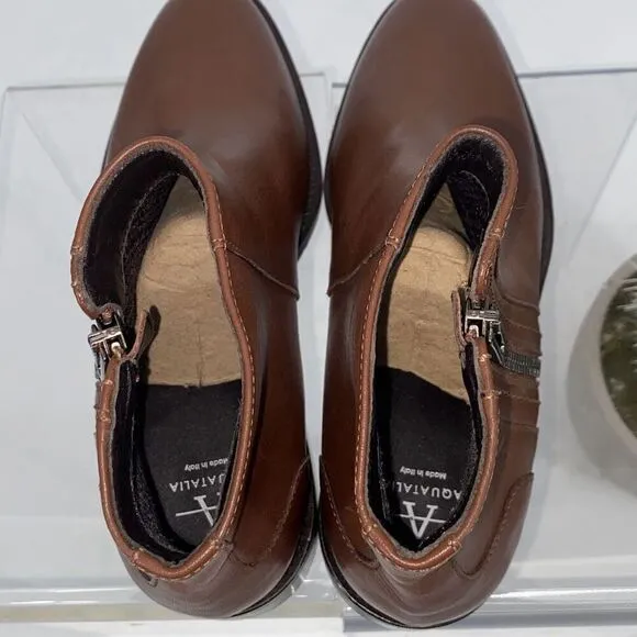 New Aquatalia Fantina Weatherproof Side Zip Leather Bootie Brown 6.5