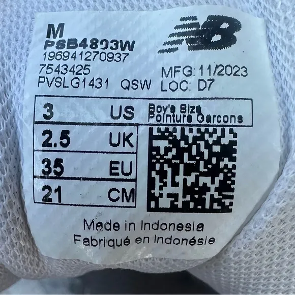 New Balance 480 Triple White (GS) - Size 3Y (Kids)