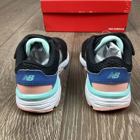 New Balance Kid's 680v6 Bungee Kids Shoes WIDE Black with Blue Sneaker NEW‎