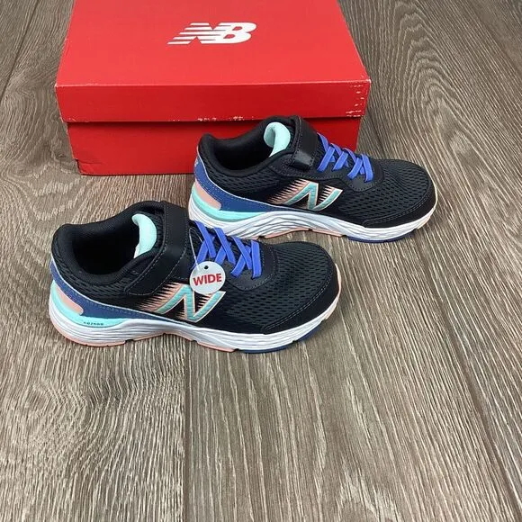 New Balance Kid's 680v6 Bungee Kids Shoes WIDE Black with Blue Sneaker NEW‎