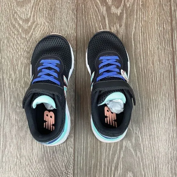 New Balance Kid's 680v6 Bungee Kids Shoes WIDE Black with Blue Sneaker NEW