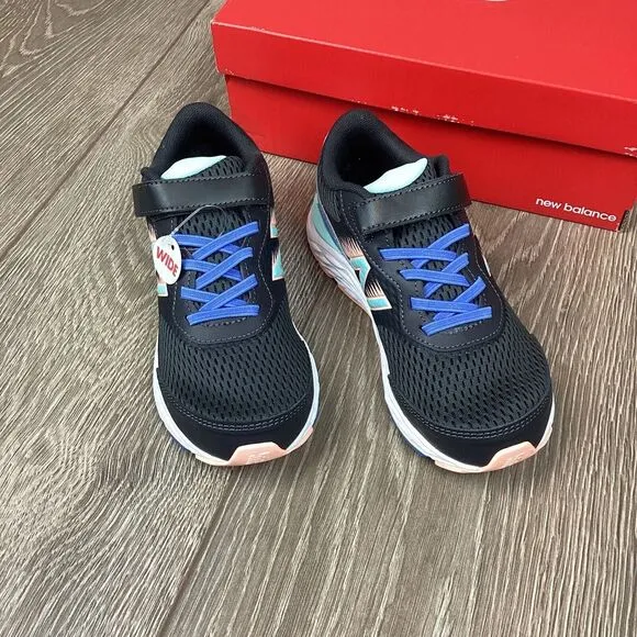 New Balance Kid's 680v6 Bungee Kids Shoes WIDE Black with Blue Sneaker NEW