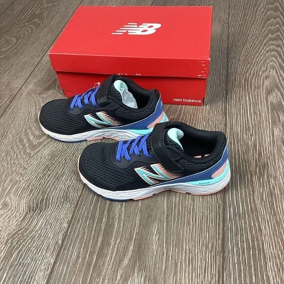 New Balance Kid's 680v6 Bungee Kids Shoes WIDE Black with Blue Sneaker NEW‎