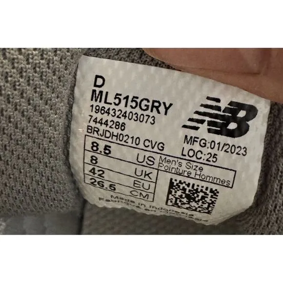New Balance ML515GRY‎ Gray New without Box Men 8.5