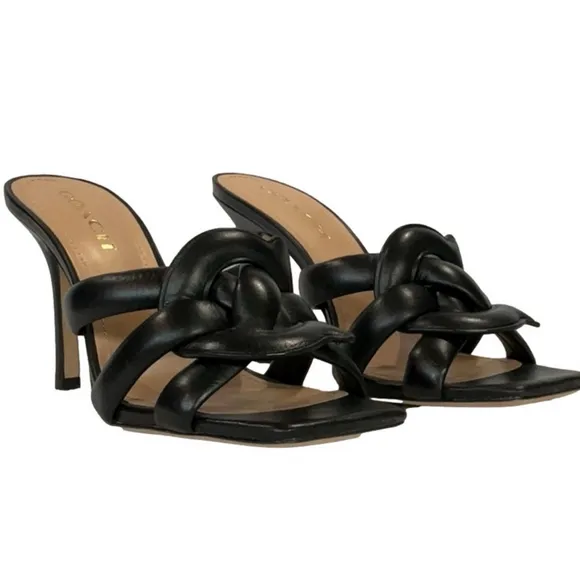 NEW COACH Kellie Black Leather Heeled Mules Size 9.5