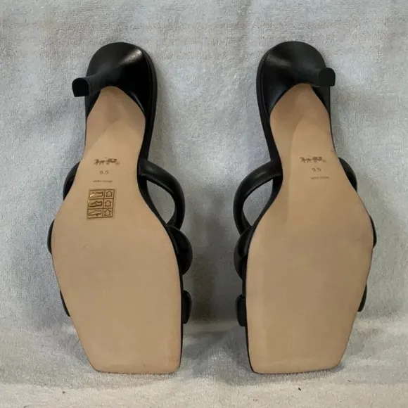 NEW COACH Kellie Black Leather Heeled Mules Size 9.5