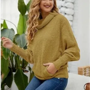 New Cowl Neck Lantern Long Sleeves Knit Sweater