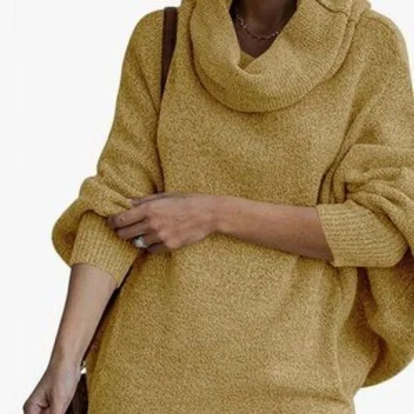 New Cowl Neck Lantern Long Sleeves Knit Sweater