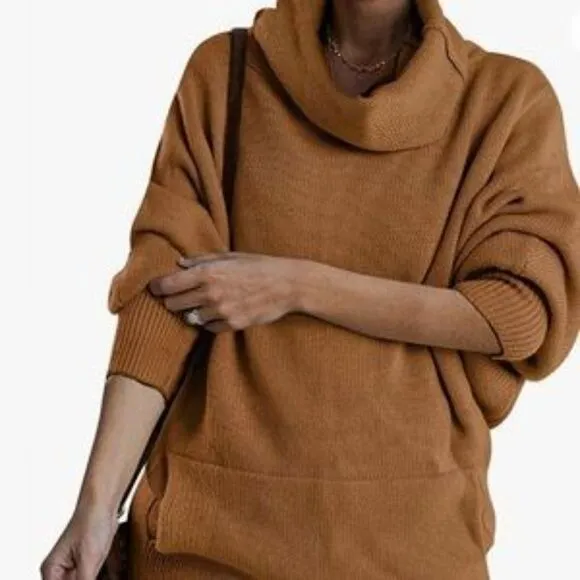 New Cowl Neck Lantern Long Sleeves Knit Sweater