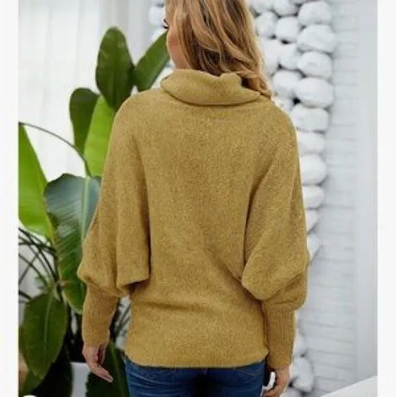 New Cowl Neck Lantern Long Sleeves Knit Sweater