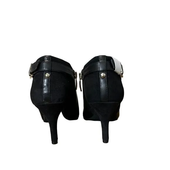 New! Essex Lane Women's Jasmine Leather Stiletto Booties Boot Black Size 8M NWT