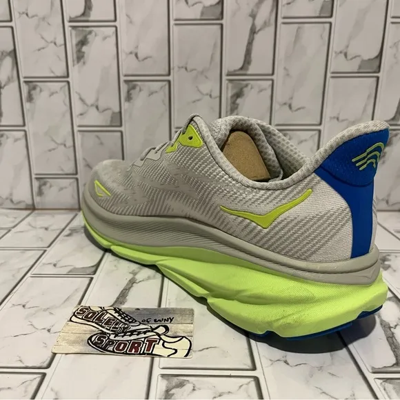 New Hoka One Clifton 9 Grey Blue Running Shoes Mens 10.5 D Workout Training Gym