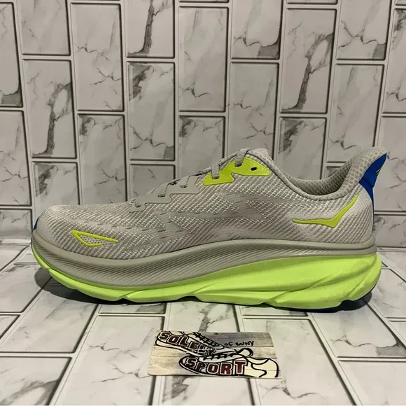 New Hoka One Clifton 9 Grey Blue Running Shoes Mens 10.5 D Workout Training Gym