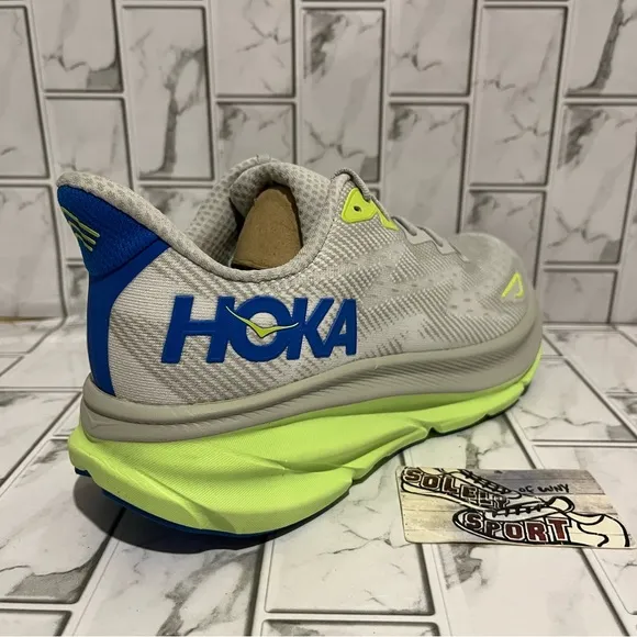 New Hoka One Clifton 9 Grey Blue Running Shoes Mens 10.5 D Workout Training Gym