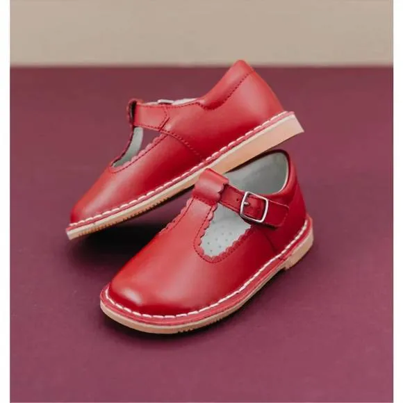 NEW L'AMOUR baby girl selina scalloped mary jane shoe in red