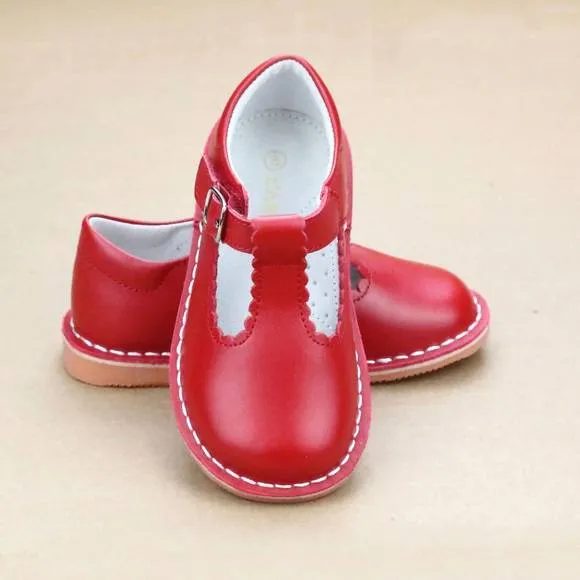NEW L'AMOUR baby girl selina scalloped mary jane shoe in red
