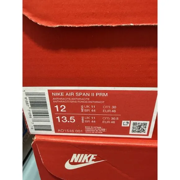 New Nike Air Span II PRM Mens Size 12 Grey Trainers Premium Shoes AO1546 001