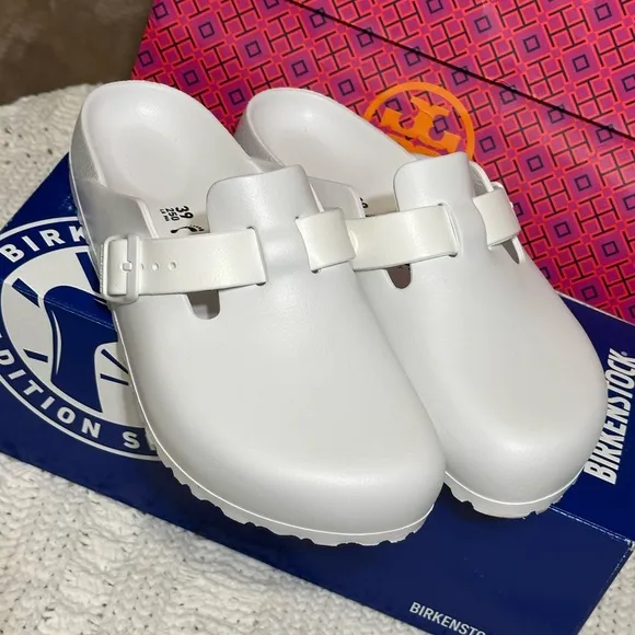 New NWT Birkenstock 39 white Boston sandal clog 8 EVA shoes slip on birks lake