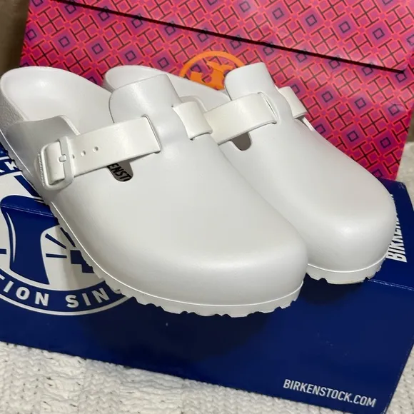 New NWT Birkenstock 39 white Boston sandal clog 8 EVA shoes slip on birks lake