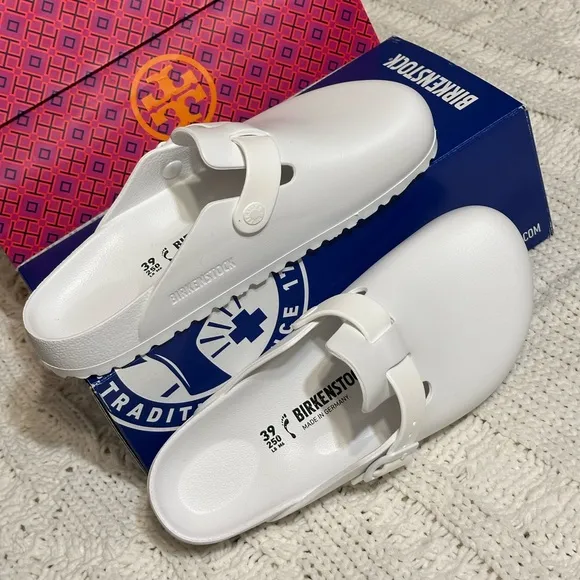 New NWT Birkenstock 39 white Boston sandal clog 8 EVA shoes slip on birks lake