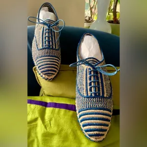 New! Ralph Lauren Ashaya Raffia Oxford Shoes - Unisex- Size 40 - Blue / Natural