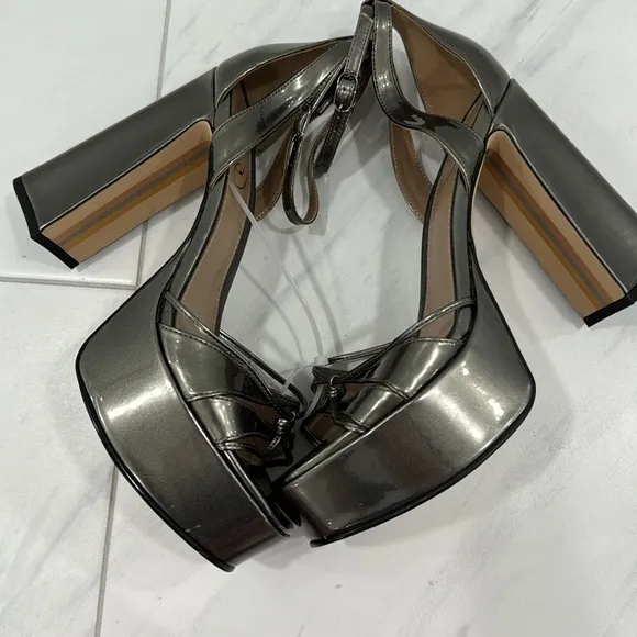 NEW! Sam Edelman Pewter Olive Kamille Ankle Strap Platform Heel - Size 9