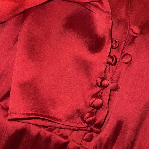 New satin like long sleeve red dress