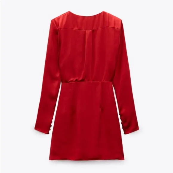 New satin like long sleeve red dress